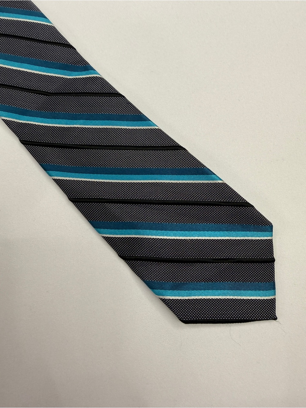 Express Men's Silk Striped Tie Teal Blue, Gray Diagonal Stripe